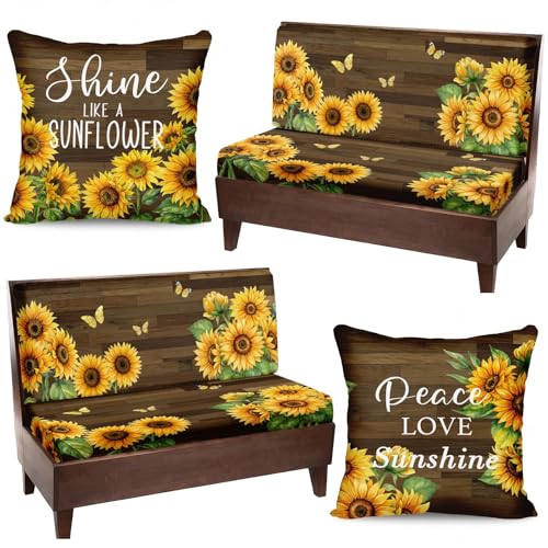 Britimes 6 Pcs RV Dinette Cushion Covers Set Sunflower Camper Cushion Covers Vintage Replacement Soft Washable RV Sunshine Seat Cover for Travel Trailer Motorhome Booth Dinette Camper Interior Decor - color: Sunflower Brown Wood