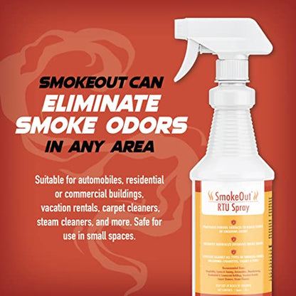 SmokeOut Odor Eliminator Spray for Smoke & Strong Odors – Commercial Strength, Fast-Acting, Non-Toxic (32 fl. oz.)