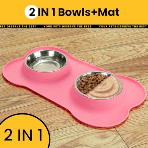 Conlun Dog Bowls with Non-Slip Silicone Mat, Spill Proof Large Food & Water Bowls Set, Easy Clean Dog Food Dish, Dishwasher Safe, Suitable for Dogs Cats Pet Under 90lbs, Large, Pink - color: Pink, size: Large-38oz