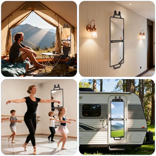 Foldable Full Length Travel Mirror with Handle, 28.3" x 9.3”Portable Shatterproof Hanging Camping Makeup Mirror for RV Tents and Small Spaces