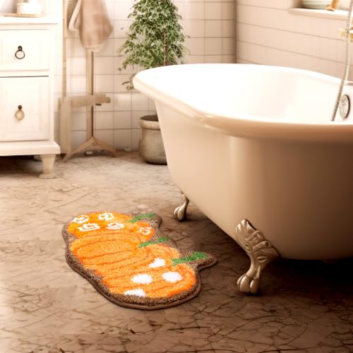 Drydiet Thanksgiving Day Pumpkin Bathroom Rug 20 Inches Fall Door Mat Gift Bath Mat for Kids Shower Decoration Non Slip Washable Bath Rug for Bathroom Shower - style: Pumpkin
