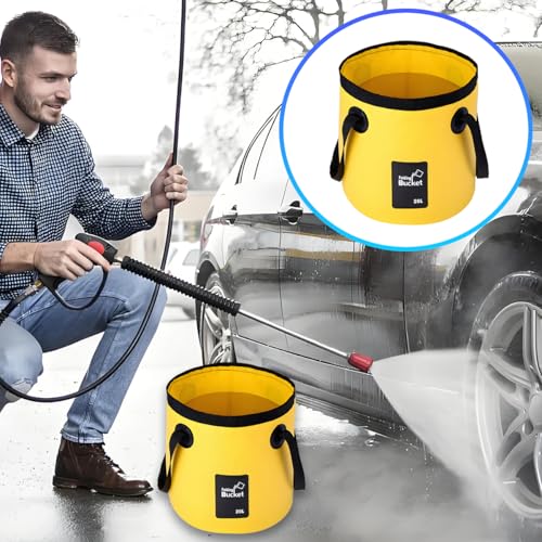 Bittwee 20L 5 Gallon Car Collapsible Bucket with Handle, Outdoor Vehicle Washing Water Folding Container, Leakproof Portable Automotive Wash Basin, Universal for SUV RV Truck (Yellow) - color: Yellow