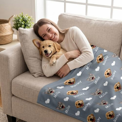Personalized Dog Blanket, Customized Pet Blankets with Name Picture, Throw Blanket for Small Medium Large Dog Puppy Cat - color: C-blue