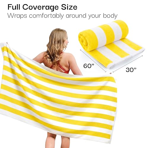 Salt Earth Cotton Striped Beach Cabana Towel, 4 Pack - 30"x60" Quick Dry Towels, Pool Essentials, Travel, Gym & Bathroom Towels, Oversized Beach Vacation Essentials, Lemon Yellow - color: Lemon Yellow-1, size: Pack of 4