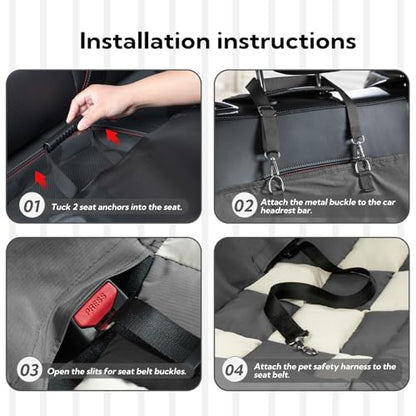 Soulbond Dog Bed for Car Back Seat, Soft Backseat Dog Bed Hammock, Non-Slip Pet Car Seat Cover for Back Seat, Pet Travel Bench Sofa for Cars/Small SUVs/Sedan, Dark Gray