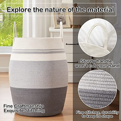 OIAHOMY Laundry Hamper Woven Rope Large Clothes Hamper 25.6" Height Tall Laundry Basket with Extended Handles for Storage Clothes Toys in Bedroom, Bathroom, Foldable (Dark Grey) - color: Dark Grey