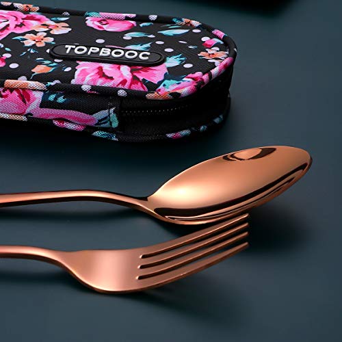 Travel Utensils,Reusable Silverware Set To Go Portable Cutlery Set with a Waterproof Carrying Case for Lunch Boxes Workplace Camping Picnic (Rosegold) - color: Rosegold