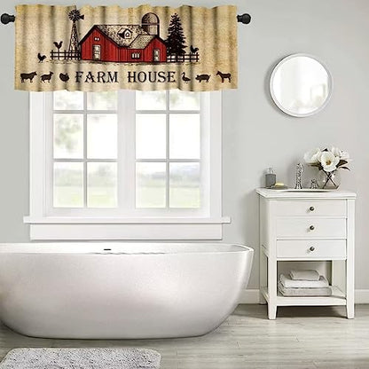 Rustic Kitchen Curtain Valance, Farmhouse Animal Cow Pig Chicken Window Valance, Western Country Style Window Treatment Valance for Living Room,54x18in - color: Farmhouse Animal-1