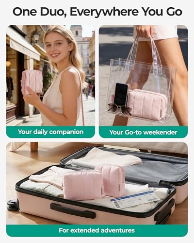 BAGSMART Makeup Bag Duo Set, Puffy Padded Travel Cosmetic Organizer with Slip-in Pockets, Large Toiletry Bag & Small Purse Pouch, Travel Essentials for Women, Leopard - color: 17-Leopard