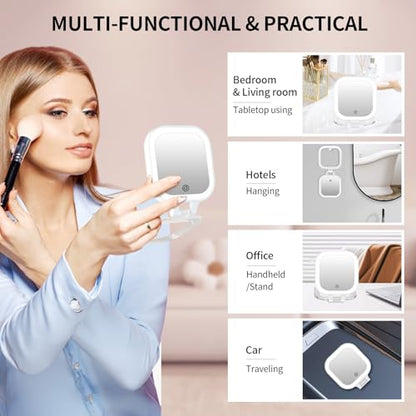 FUNTOUCH Rechargeable Travel Makeup Mirror, 30X/1X Rechargeable Double Sides Magnifying Mirror with 3 Light Settings & Adjustable Brightness,Compact Mirror with PU Bag Valentine's Day Gift, White - color: White-c