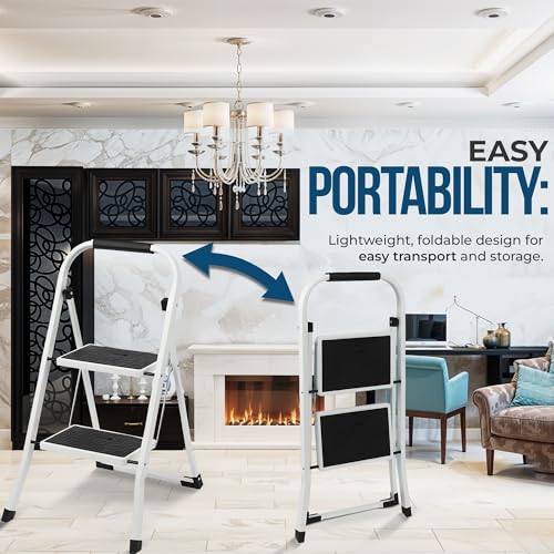 Simpli-Magic 2-Step Ladder, 350 LBS Capacity Folding Step Stool – Anti-Slip Wide Steps & Handgrip – ANSI Certified Lightweight & Durable Steel Stepping Stool for Kitchen, Home, Office & Garage - style: 2025