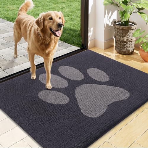 Buganda Dog Door Mat for Muddy Paws, Absorbent Dirt Trapper Non Slip Indoor Doormats, Washable Low-Profile Mat for Mud Dogs, Entryway Carpet for Inside Floor (48x30 Inches, Dark Grey) - color: Dark Grey, size: 48.0"l X 30.0"w X 0.6"th