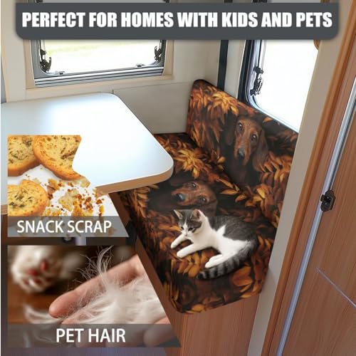 Dachshund Fallen Leaves RV Dinette Cushion Covers Wear-Resistan Camper Cushion Slipcover Elastic 2 Seat Sofa Chair Covers 1 Backrest Cover 1 Bench Cover and 1 Pillowcase - color: Dachshund Fallen Leaves