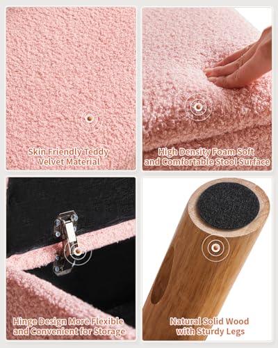 YMYNY Storage Ottoman,Small Foot Stool, 15.75"×11.81"×11.02" Pink,HBD042P | Teddy Velvet ,Sturdy Wood Legs, Foot Stool with Padded Seat, For Living Room Bedroom Couch Entryway - color: Pink