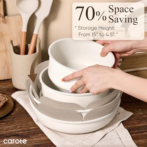 CAROTE 33pcs Pots and Pans Non Stick, Cookware Sets Detachable Handle, Induction Kitchen Pots and Pans, NonStick Cooking Set, Oven/Dishwasher/Fridge Safe, Space Saving - color: Cream White, size: 33 Piece