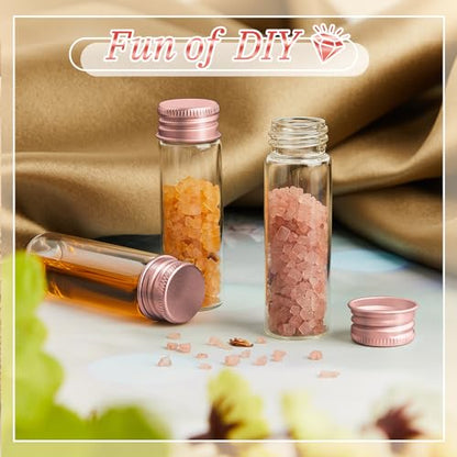 Didaey 100 Pcs Small Clear Vials Spice Mini Jars with Lids Mini Glass Bottles with Screw Aluminum Metal Caps Tiny Jars Sample Containers for Powder Cream Cosmetic Jewelry Wedding (15 ml,Rose Gold) - color: Rose Gold, size: 15 ml