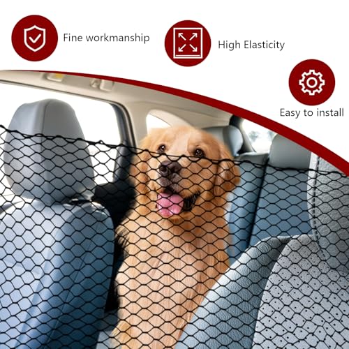 vvag Universal Adjustable Dog Car Barrier for SUVs Trucks,Easy-Install Mesh Pet Divider & Backseat Safety Net for Travel