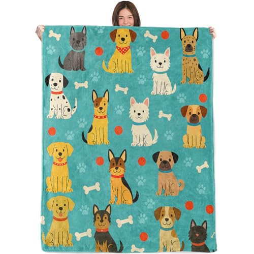 Cute Cartoon Dog Blanket,40x50in,Cozy Flannel Throw with Playful Puppy Bones and Paw Design,Soft Lightweight Gifts Blankets for Kids,Sofa Bed Travel Living Room Decor - color: Dog, size: 50"x40"