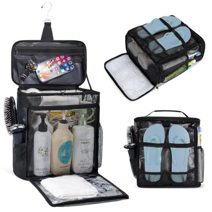 Portable Mesh Shower Caddy Bag for College Dorm Essentials Collapsible Shower Bag with Hanging Hook and Handle Quick Dry Large Capacity Shower Caddy Organizer Toiletry for Travel, Camping, Gym