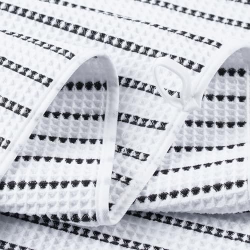 POLYTE 430 GSM Microfiber Quick Dry Lint Free Oversize Bath Towel Set, 6 Piece (Waffle Weave) - color: White/Black