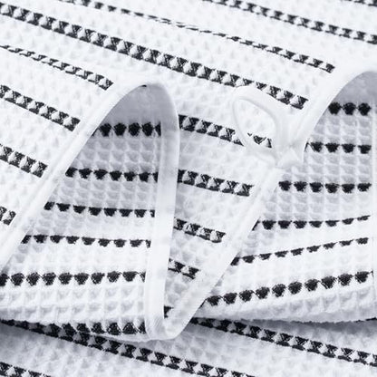 POLYTE 430 GSM Microfiber Quick Dry Lint Free Oversize Bath Towel Set, 6 Piece (Waffle Weave) - color: White/Black