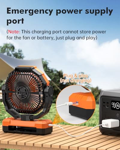 3-in-1 Camping Fan - Detachable Rechargeable Battery Operated Fan with Light & Hook for Tent, Outdoor - USB Table Fans with 4 Speeds for Picnic, BBQ, Fishing, Travel, Hurricane - size: Large 10-60Hours