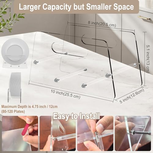Boloyo Acrylic Disposable Plate Dispenser, Clear Plate Dispenser for 5-12 Inches Paper Plastic Foam Plate Storage Organizer Rack Holder for Cabinet, Countertop, Rv or Outdoor Use
