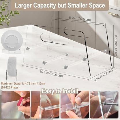 Boloyo Acrylic Disposable Plate Dispenser, Clear Plate Dispenser for 5-12 Inches Paper Plastic Foam Plate Storage Organizer Rack Holder for Cabinet, Countertop, Rv or Outdoor Use