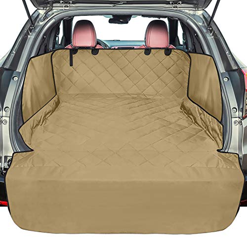 F-color SUV Cargo Liner for Dogs - Waterproof Trunk Cover, Khaki 54 x 93 | Waterproof 600D Oxford Liner, Side Flaps, Bumper Flap, Trunk Cover for Suvs, Full-Coverage Quilted Liner - color: Khaki, size: Large Extended (With Flaps) 93"