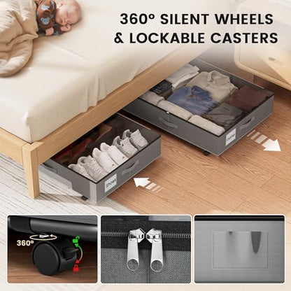 XXXL 78L Under Bed Storage with Wheels, Rolling Storage Containers with Clear Lid & Label, Heavy-Duty Metal Frame, Easy Pull-out, Underbed Storage Bins for Clothes, Shoes, Blankets, and Toys(2PACK) - size: With-wheels-78L-2pack