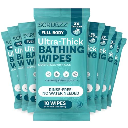 Extra Large Body Wipes for Adults Bathing No Rinse - 80 Ultra Thick Disposable Shower Wipes for Men, Women & Elderly - Great for Gym, Camping, Post Surgery - size: 10 Count (Pack of 8)