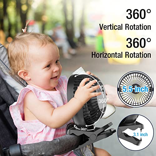 Clip on Fan 65 Hours Portable Desk Fan Rechargeable with LED Lights & Hooks 12000 Capacity Battery Operated Fan with Clips Small Desk Fan Mini Fans for Tents Travel Outdoor Camping Golf Cart, Black - color: Black