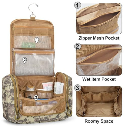Tactical Toiletry Travel Bag for Men, Hanging Dopp Kit Hygiene Bag Shower Organizer with Hook for Toiletries and Shaving Care, Desert Yellow (Empty Bag) - color: Desert Yellow