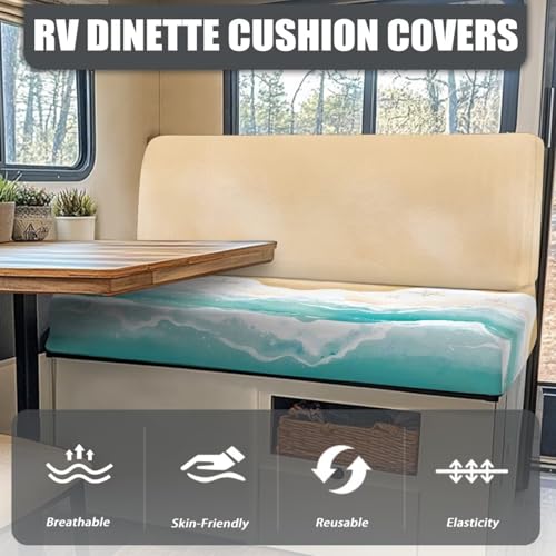 NDISTIN Beach Waves RV Dinette Cushion Covers 2 Sets Comfortable Rv Seat Covers Dinette Booth Cushions Stretchable Rv Bench Seat Covers for Dinette for RV Camper Car Bench Seats - color: Beach Waves