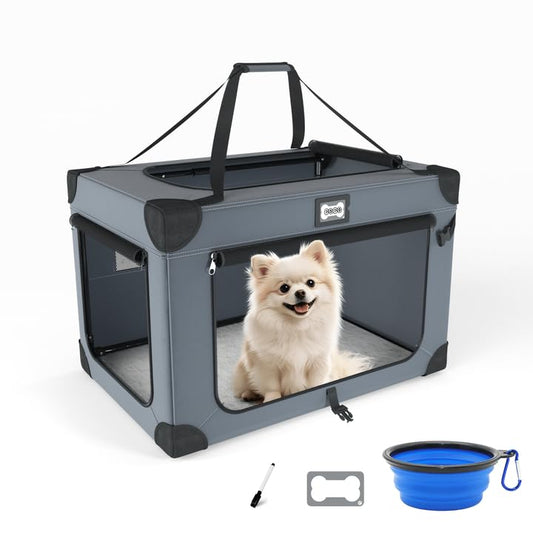 24 Inch Portable Collapsible Dog Crate, Foldable Soft Dog Kennel with Soft Warm Blanket and Foldable Bowl for Large Cats & Small Dogs, Indoor & Outdoor Travel - color: Blue-S