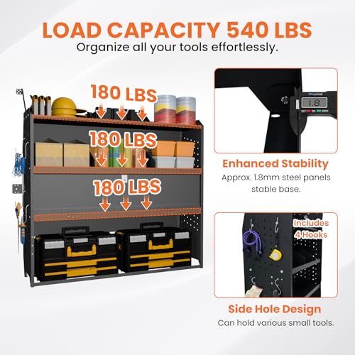 Adjustable Cargo Van Shelving with Lockable Door and Hooks, Heavy Duty Steel Storage 52" W x 46" H x 13" D, Fits Transit, ProMaster, Chevy Express, GMC Savana, Sprinter, Low/Mid/High Roof - size: 52" W x 46" H x 13" D