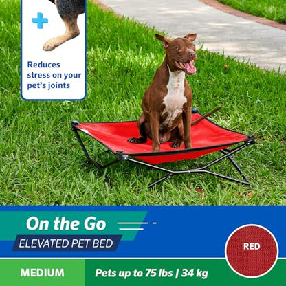Coolaroo On-The-Go Elevated Dog Bed - Foldable Pop-Up Travel Dog Bed with Breathable, Moisture-Resistant Fabric, Carry Bag Included, Lightweight & Portable, Red, Medium - color: Red, style: Medium