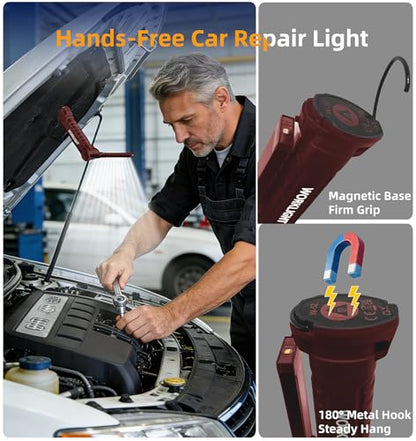 Rechargeable Work Light Flashlight, Tool Fathers Day Dad Gifts for Men Him Husband Grill Light Inspection Lamp with Magnetic Base Hook, 5 Modes 360° Rotate Car Emergency Repair 4 Pack - color: RED 4PCS