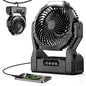 XZK Camping Fan, Rechargeable Battery Powered Tent Fan with 50H Runtime, LED Light, 4-Speed Quiet Portable Fan for Outdoor, Travel, Fishing, Jobsite, Emergency, Gift for Men-20000mAh(Black)