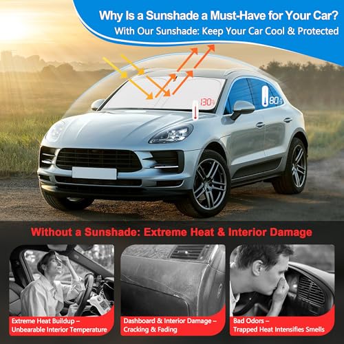 Windshield Sun Shade for 2016-2025 Chevy Malibu Accessories, Foldable Window Sunshade Sun Visor Protector, Front Windshield Sunshade Sun Shield Blocks UV Rays Heat - size: Silver & Black-Fit 2016-2025 Chevy Malibu