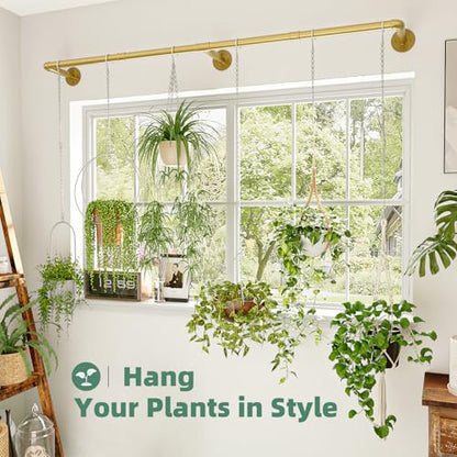 Plant Hanger Indoor Hanging Planters for Indoor Plants Hanging Plant Holder Window Plant Rod Gold Metal Shelves 63 Inch (Pot/Chains not Included - size: Gold 63 in