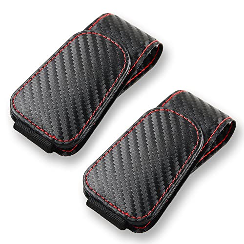 2Pcs Sunglass Holder for Car, Magnetic Leather Eyeglass Hanger Clip for Car Sun Visor, Sunglasses Holder and Ticket Card Clip for Car Visor Accessories (Carbon Fibre Black) - color: Carbon fibre black