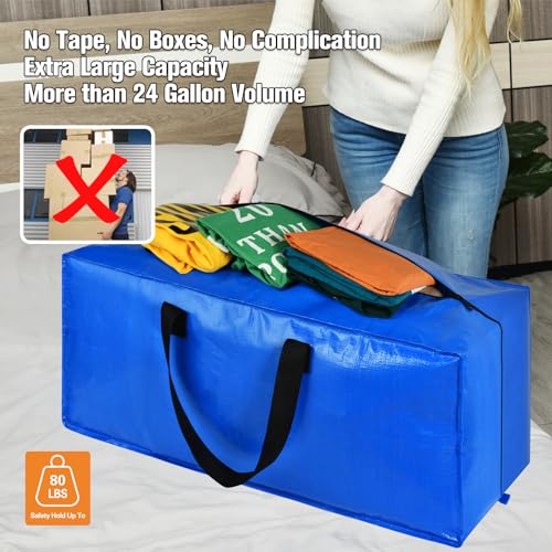 Heavy Duty Large Storage Bags, XL Blue Moving Bags for College Dorm Room Essentials, Moving Supplies Compatible with IKEA Frakta Cart, 4 Packs | 4 Pack Extra Large Storage Bags Totes Moving Boxes Packing Supplies for College Dorm Room Essentials Compatibl