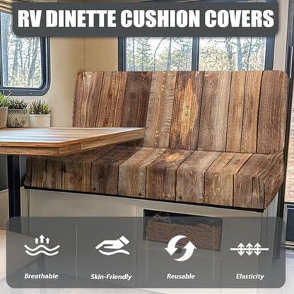 NDISTIN Wood RV Dinette Cushion Covers 2Pcs RV Dinette Cushion Covers Wood Stretchable Washable Couch Cover Replacement Stretch Sofa Furniture Protector for Travel Trailer Couch - color: Wood
