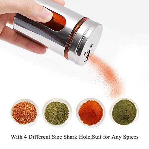 Accmor 2pcs Salt and Pepper Shakers,Stainless Steel Shaker for Salt Powder Sugar Cinnamon Pepper, Spice Dispenser with Adjustable Pour Holes,Silver - color: Silver