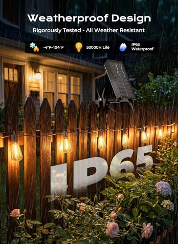 Brightown 58FT Solar String Lights Outdoor Waterproof, Patio Lights with Remote and 25+1 LED Shatterproof Bulbs, Dimmable & Timable, 3 Light Modes, Solar Lights Outdoor for Yard Camping Party Outside - size: 58FT(25 Sockets)