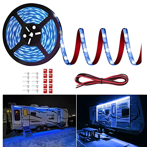 RV Awning Led Lights, 20FT 12V Camper Awning Lights for Camper Motorhome Travel Trailer Concession Stands Food Trucks, Waterproof RV Exterior Awning Light Strip for Party BBQ - color: Blue