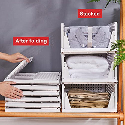 yazi Stackable Storage Bins,8 Pack Foldable Plastic Wardrobe Clothes Organizer Drawer Shelf Storage Basket Container Plastic Drawer Organizer Shelf Baskets Folding Containers Bins Cubes - size: 8L