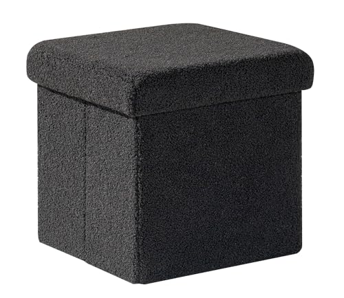 PINPLUS Storage Ottoman Cube Square Shaped Ottomans with Storage Foot Stool Footrest for Lving Room Boucle Ottoman Seat for Dorm Room,Faux Teddy Fur Black,12.6"x12.6"x12.6" - color: Black, size: 12.6"D x 12.6"W x 12.6"H