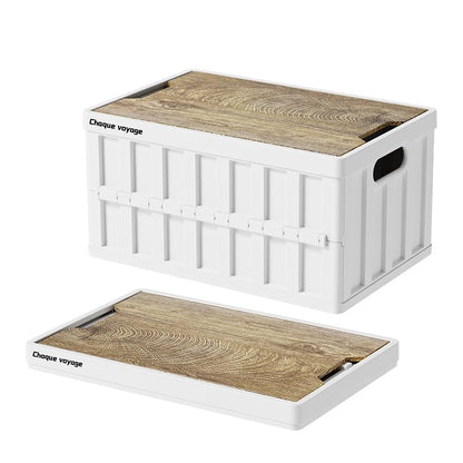 7.93-13.21 gallon large capacity camping folding box storage box organizing box, suitable for home, outdoor camping, car use - black, white, green (White stripes, 16.5x11x8.6)